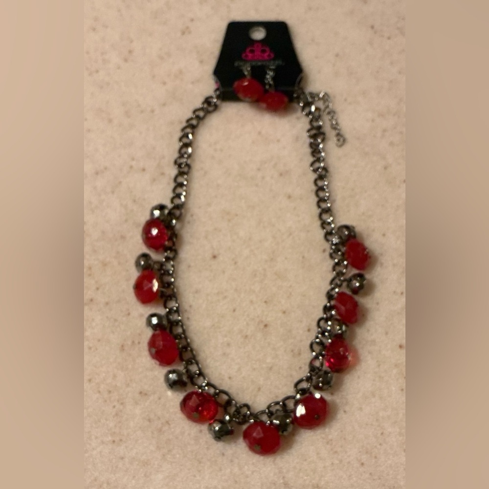 Paparazzi Red and Silver Beaded Necklace